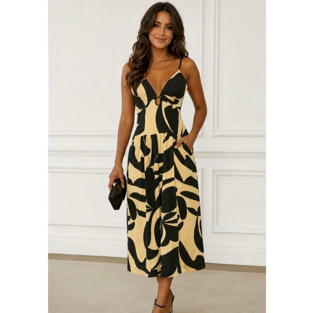 Mon Renn Surreal Midi Dress Women’s Size Small Vlogger Favorite Wedding Read